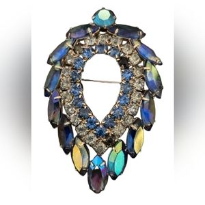 Sarah Coventry Vintage Brooch "Delizza&Elster" Blue Lagoon Borealis Rhinestone.
